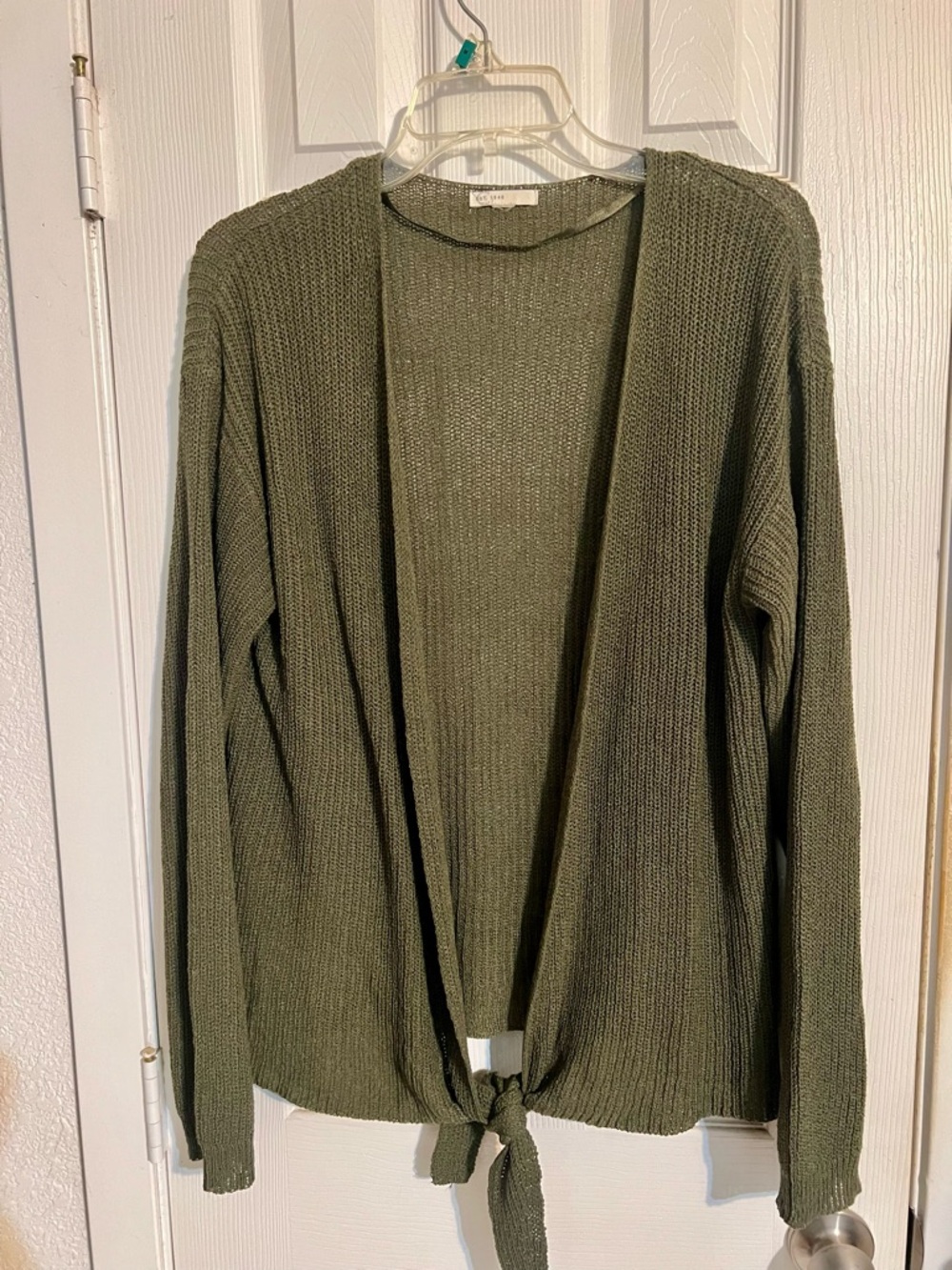 Olive Tie-Front Open Cardigan Sweater